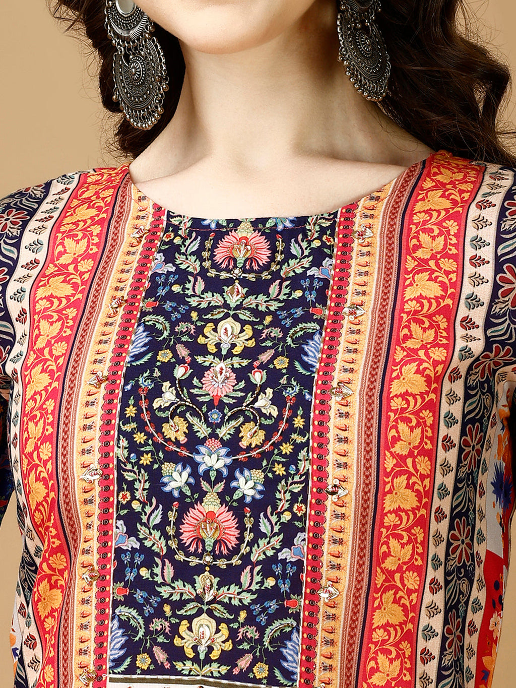 Hand Embroidered & Printed Kurta With Pant & Printed Dupatta, Multicolor - Hiral Fashion - Distacart