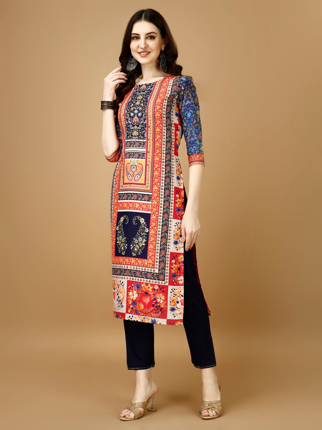Hand Embroidered & Printed Kurta With Pant & Printed Dupatta, Multicolor - Hiral Fashion - Distacart