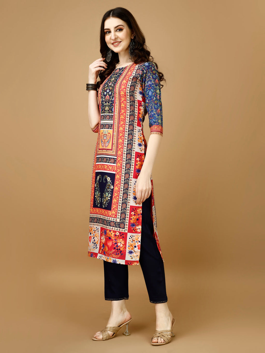 Hand Embroidered & Printed Kurta With Pant & Printed Dupatta, Multicolor - Hiral Fashion - Distacart
