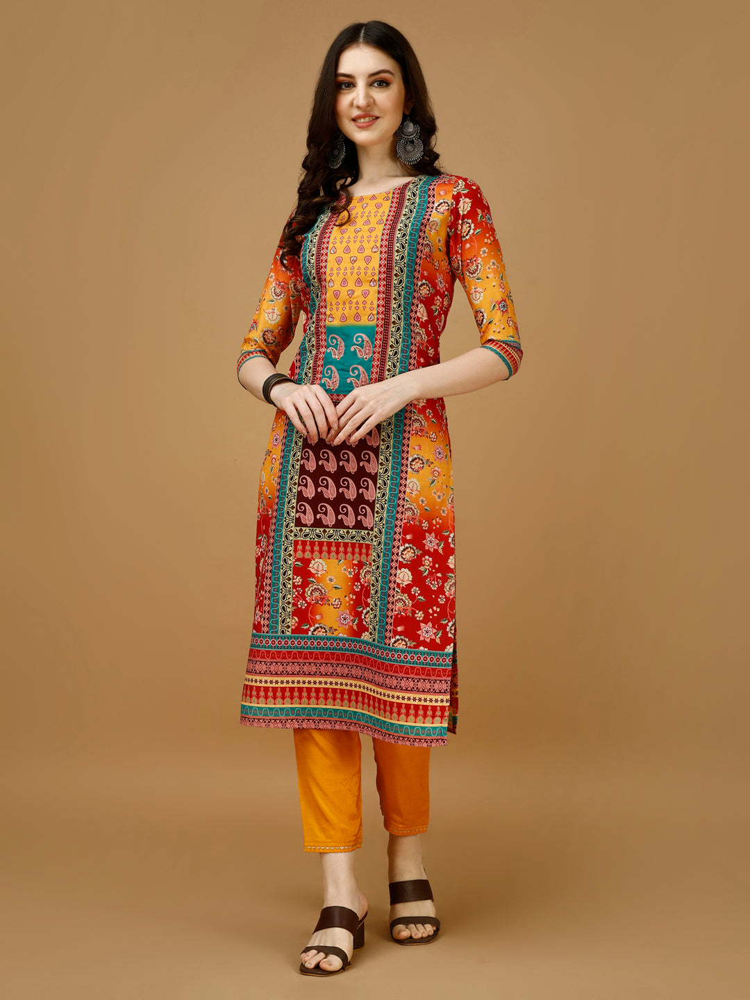 Hand Embroidered & Printed Kurta With Pant & Printed Dupatta, Multicolor - Hiral Fashion - Distacart