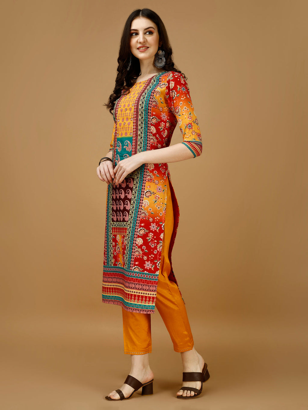 Hand Embroidered & Printed Kurta With Pant & Printed Dupatta, Multicolor - Hiral Fashion - Distacart