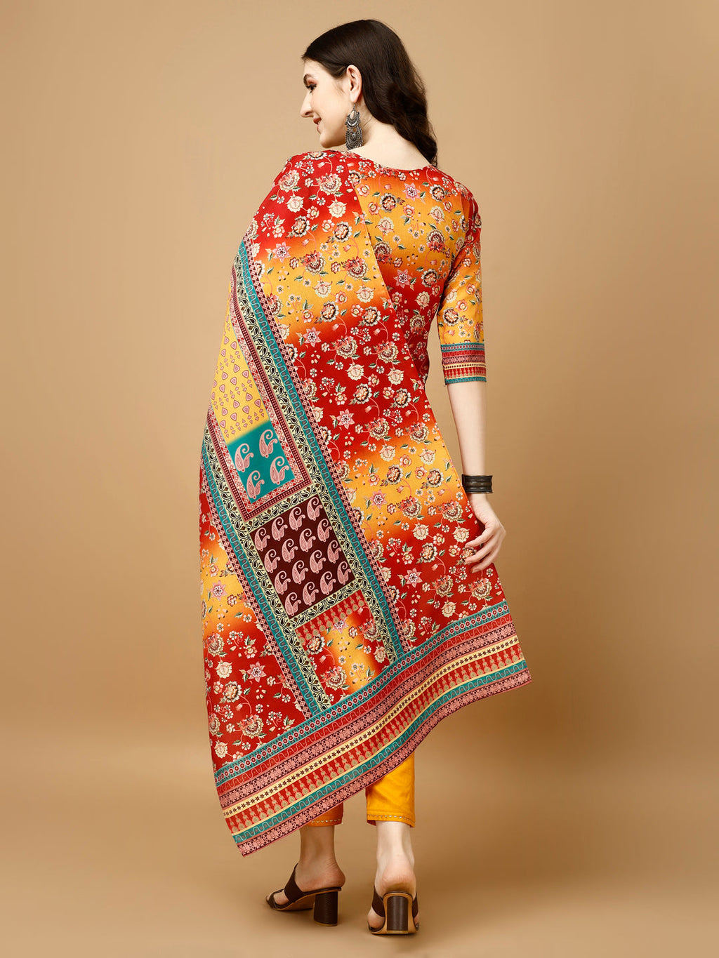 Hand Embroidered & Printed Kurta With Pant & Printed Dupatta, Multicolor - Hiral Fashion - Distacart