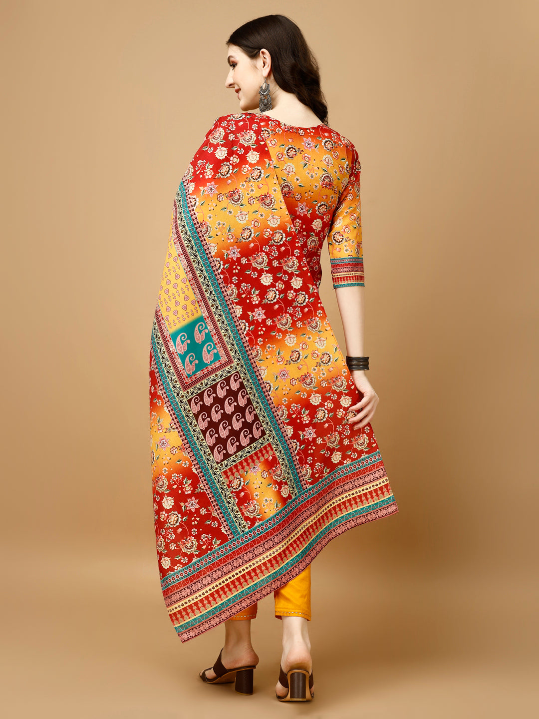 Hand Embroidered & Printed Kurta With Pant & Printed Dupatta, Multicolor - Hiral Fashion - Distacart