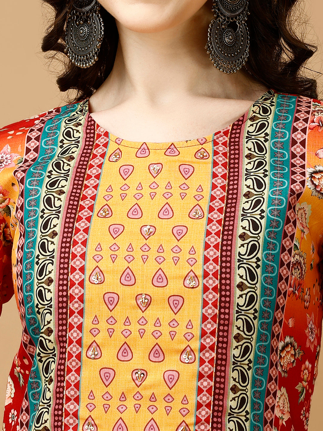 Hand Embroidered & Printed Kurta With Pant & Printed Dupatta, Multicolor - Hiral Fashion - Distacart