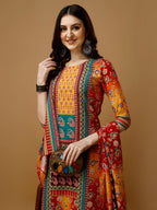 Hand Embroidered & Printed Kurta With Pant & Printed Dupatta, Multicolor - Hiral Fashion - Distacart