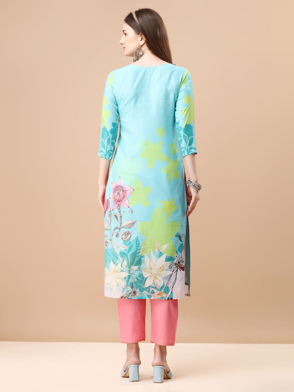 Hand Embroidered Floral Printed Kurta With Pant & Dupatta, Multicolor - Hiral Fashion