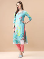 Hand Embroidered Floral Printed Kurta With Pant & Dupatta, Multicolor - Hiral Fashion
