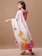 Hand Embroidered Floral Printed Muslin Kurta Pant & Dupatta, Multicolor - Hiral Fashion - Distacart