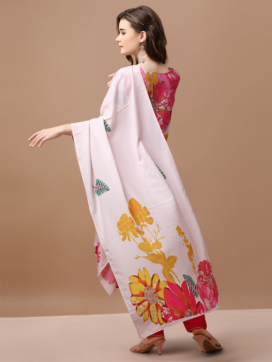 Hand Embroidered Floral Printed Muslin Kurta Pant & Dupatta, Multicolor - Hiral Fashion - Distacart