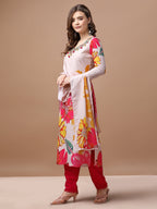 Hand Embroidered Floral Printed Muslin Kurta Pant & Dupatta, Multicolor - Hiral Fashion - Distacart