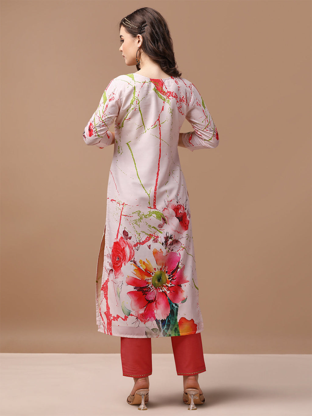 Hand Embroidered Floral Printed Muslin Kurta With Pant & Dupatta, Multicolor - Hiral Fashion - Distacart