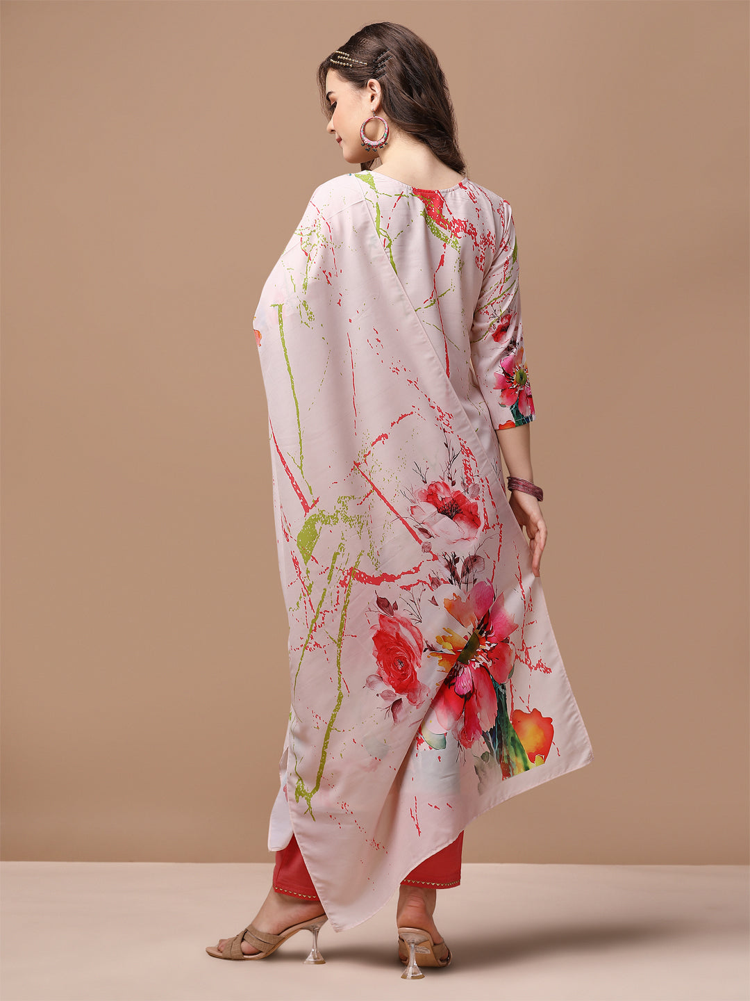 Hand Embroidered Floral Printed Muslin Kurta With Pant & Dupatta, Multicolor - Hiral Fashion - Distacart