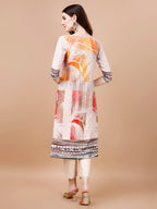 Hand Embroidered Printed Muslin Kurta With Pant & Dupatta, Multicolor - Hiral Fashion - Distacart