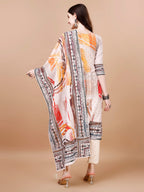 Hand Embroidered Printed Muslin Kurta With Pant & Dupatta, Multicolor - Hiral Fashion - Distacart