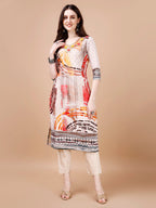 Hand Embroidered Printed Muslin Kurta With Pant & Dupatta, Multicolor - Hiral Fashion - Distacart