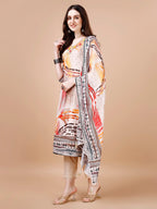 Hand Embroidered Printed Muslin Kurta With Pant & Dupatta, Multicolor - Hiral Fashion - Distacart