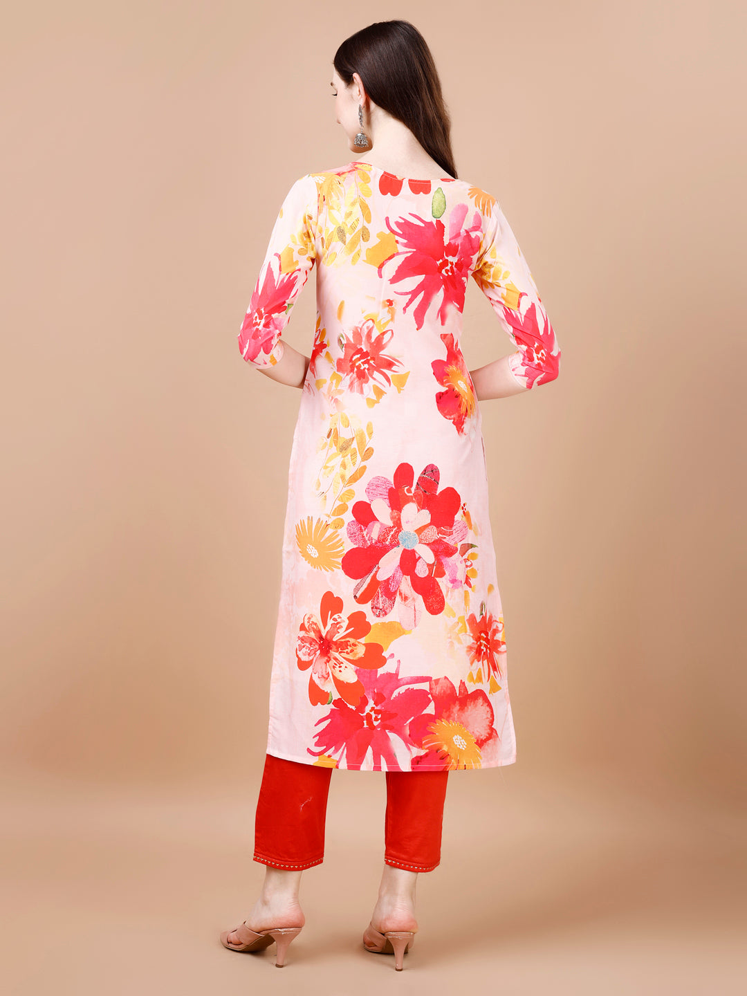 Hand Embroidered Floral Printed Muslin Kurta With Pant & Dupatta, Multicolor - Hiral Fashion