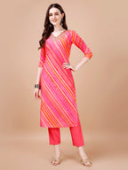 Hand Embroidered Stripes Printed Muslin Kurta With Pant & Dupatta, Multicolor - Hiral Fashion - Distacart