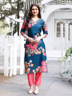 Hand Embroidered Floral Printed Muslin Kurta With Pant & Dupatta, Multicolor - Hiral Fashion - Distacart
