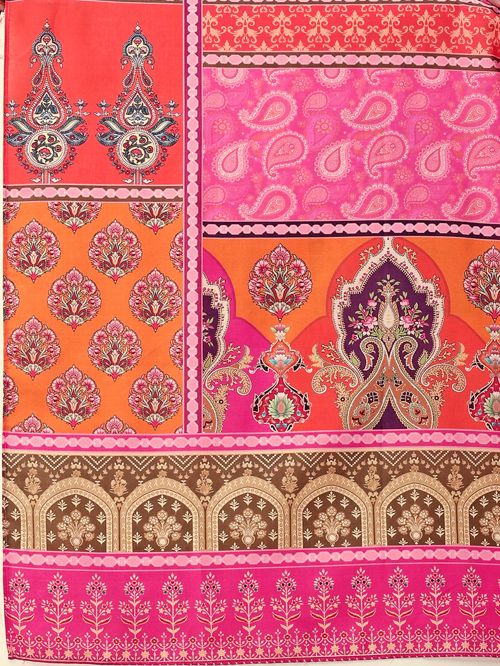 Printed Cotton Kurta With Pant & Dupatta, Pink - Hiral Fashion