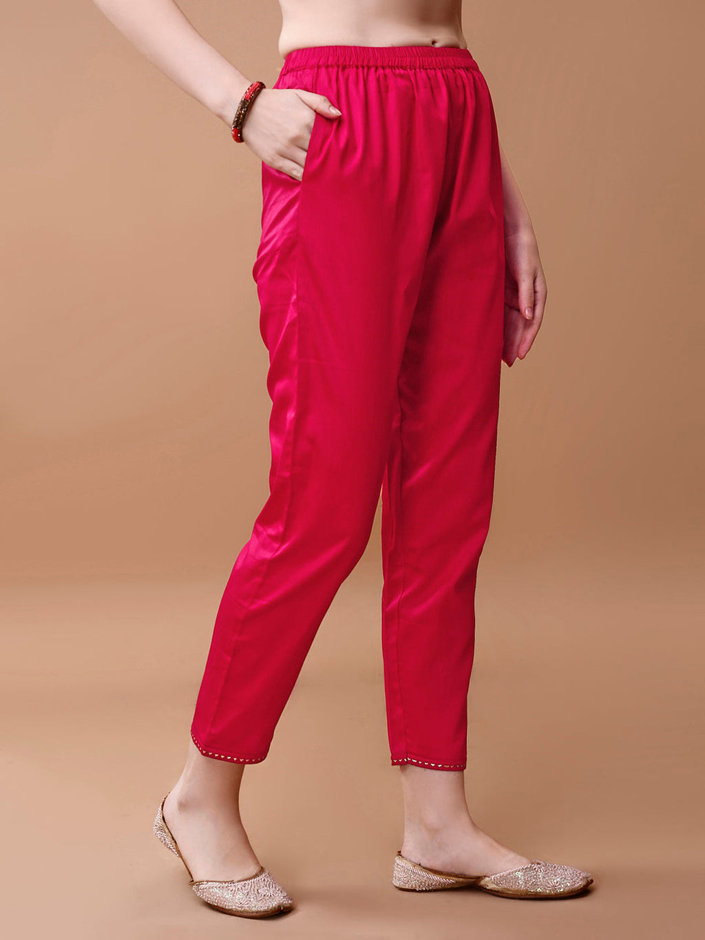 Printed Cotton Kurta With Pant & Dupatta, Pink - Hiral Fashion