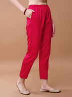 Printed Cotton Kurta With Pant & Dupatta, Pink - Hiral Fashion