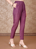 Hand Embroidered & Floral Printed Pure Silk Kurta With Pant & Dupatta, Lavender - Hiral Fashion - Distacart