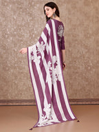 Hand Embroidered & Floral Printed Pure Silk Kurta With Pant & Dupatta, Lavender - Hiral Fashion - Distacart