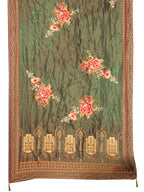 Hand Embroidered & Printed Pure Silk Kurta With Pant & Printed Dupatta, Green - Hiral Fashion