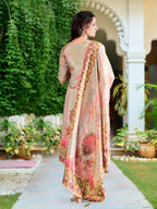 Hand Embroidered & Printed Pure Silk Kurta With Pant & Printed Dupatta, Grey - Hiral Fashion - Distacart
