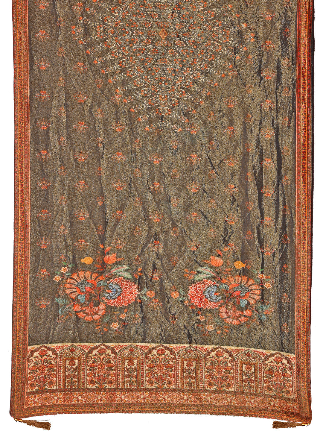 Hand Embroidered & Printed Pure Silk Kurta With Pant & Printed Dupatta, Green - Hiral Fashion