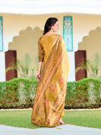 Hand Embroidered & Printed Pure Silk Kurta With Pant & Printed Dupatta, Yellow - Hiral Fashion - Distacart