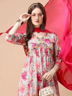 Alia Cut Hand Embroidered Floral Printed Pure Chinon Kurta With Pant & Dupatta, Multicolor - Hiral Fashion - Distacart