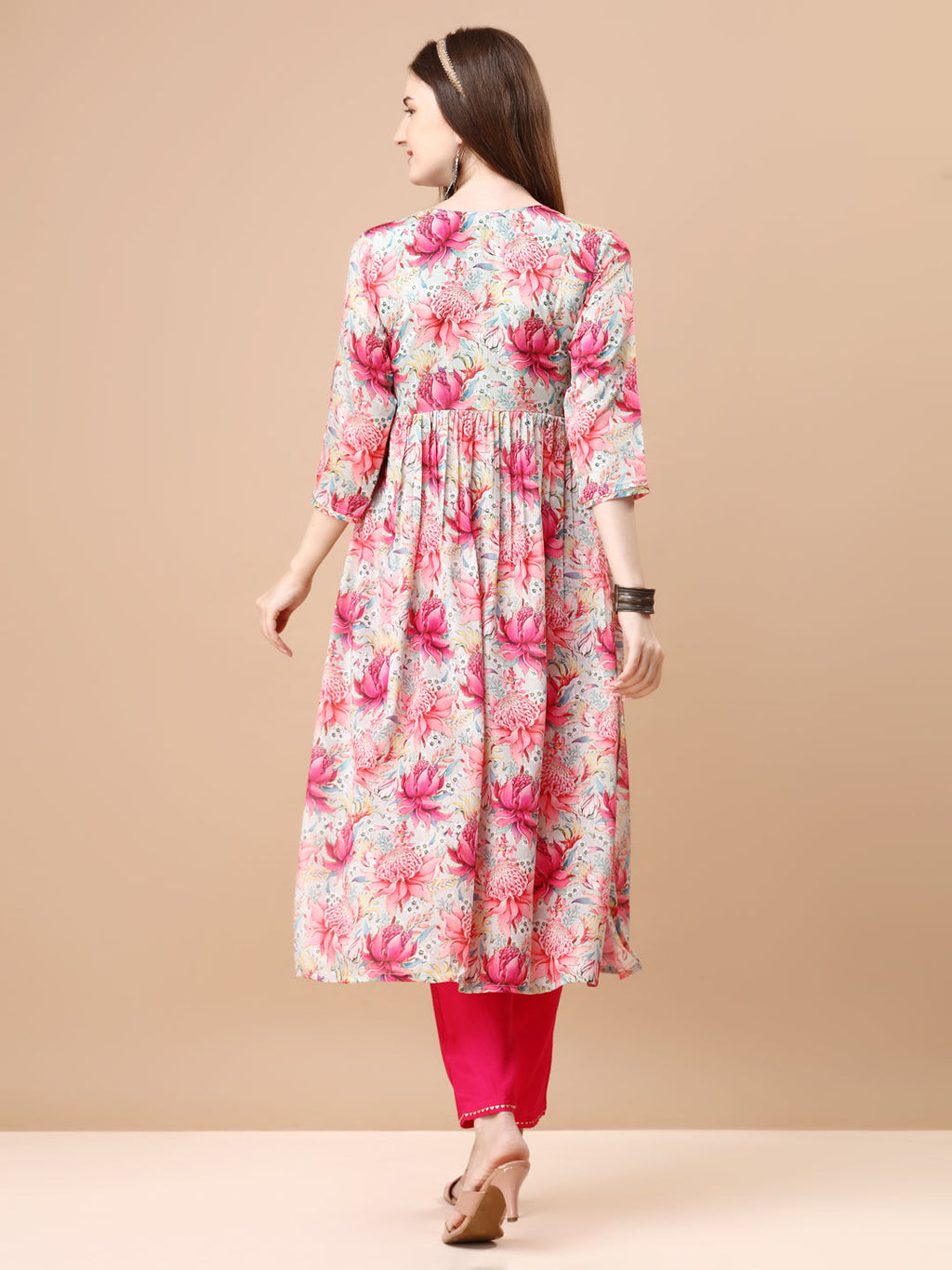 Alia Cut Hand Embroidered Floral Printed Pure Chinon Kurta With Pant & Dupatta, Multicolor - Hiral Fashion - Distacart