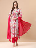 Alia Cut Hand Embroidered Floral Printed Pure Chinon Kurta With Pant & Dupatta, Multicolor - Hiral Fashion - Distacart