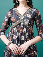 Alia Cut Hand Embroidered Floral Printed Pure Chinon Kurta With Pant & Dupatta, Multicolor - Hiral Fashion - Distacart