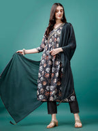 Alia Cut Hand Embroidered Floral Printed Pure Chinon Kurta With Pant & Dupatta, Multicolor - Hiral Fashion - Distacart