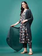 Alia Cut Hand Embroidered Floral Printed Pure Chinon Kurta With Pant & Dupatta, Multicolor - Hiral Fashion - Distacart