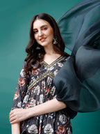 Alia Cut Hand Embroidered Floral Printed Pure Chinon Kurta With Pant & Dupatta, Multicolor - Hiral Fashion - Distacart