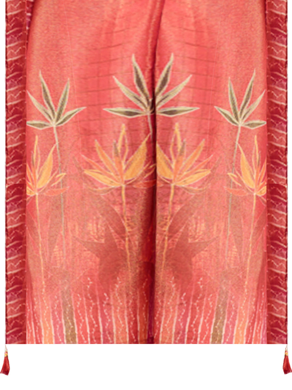 Hand Embroidered & Printed Pure Silk Kurta With Pant & Printed Dupatta, Rust - Hiral Fashion
