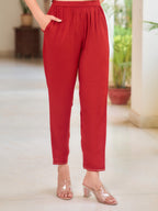 Hand Embroidered & Printed Pure Silk Kurta With Pant & Printed Dupatta, Rust - Hiral Fashion