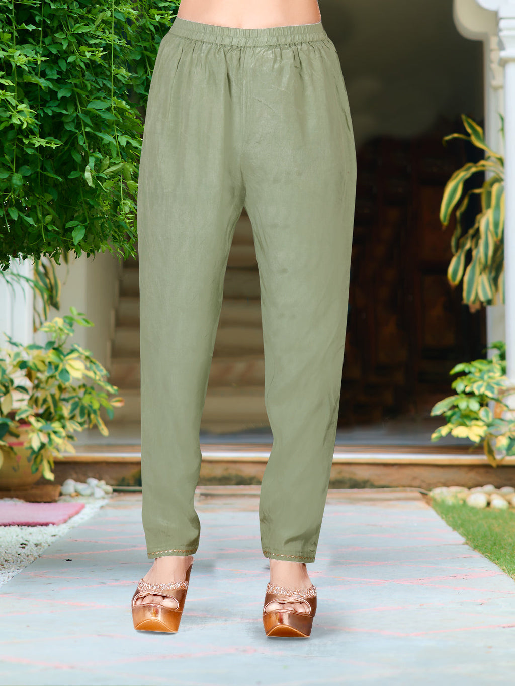 Hand Embroidered & Printed Pure Silk Kurta With Pant & Printed Dupatta, Green - Hiral Fashion - Distacart