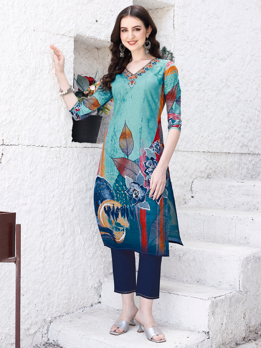 Embroidered & Floral Printed Kurta With Pant & Printed Dupatta Premium Luxury, Multicolor - Hiral Fashion - Distacart