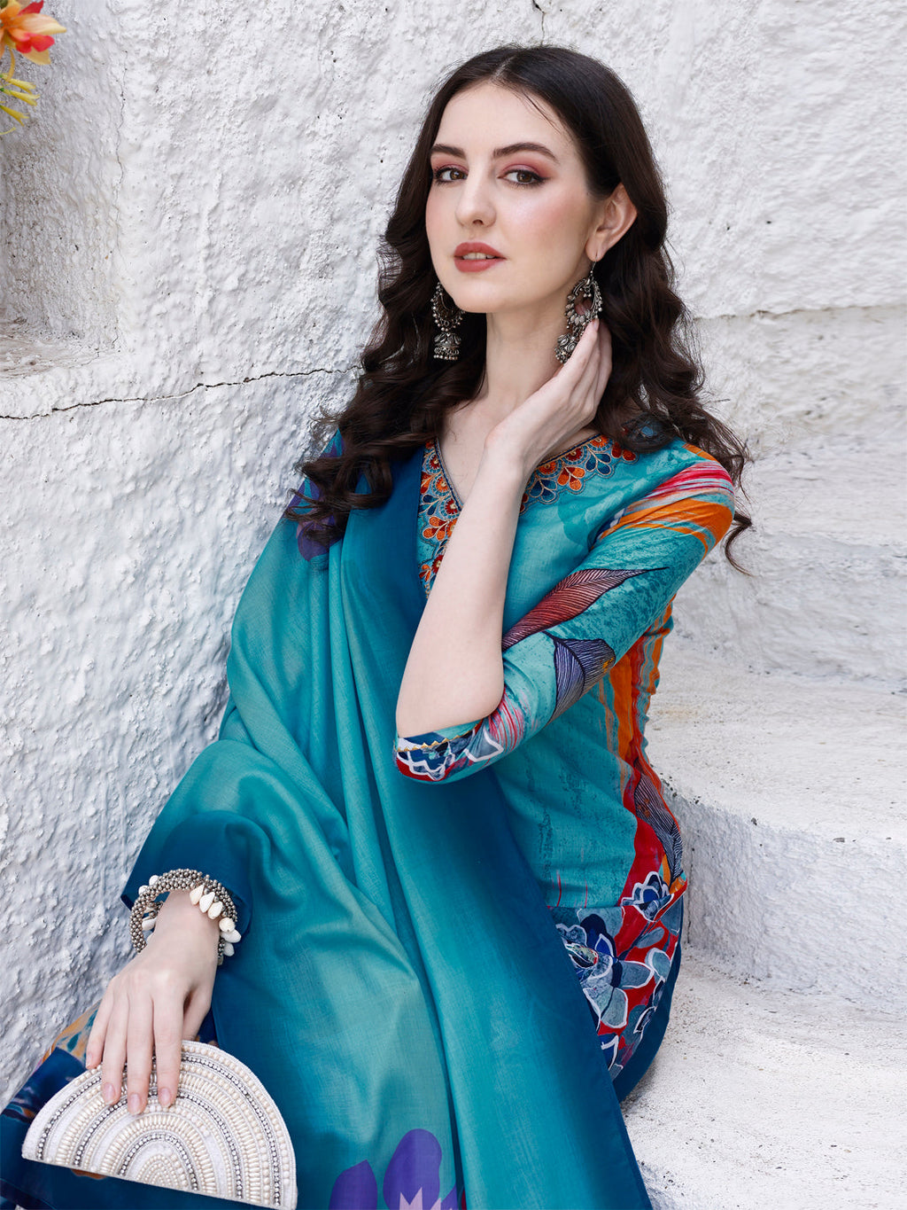 Embroidered & Floral Printed Kurta With Pant & Printed Dupatta Premium Luxury, Multicolor - Hiral Fashion - Distacart