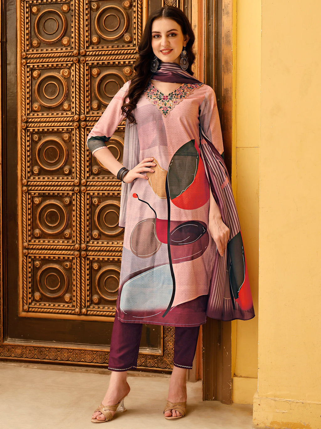 Embroidered & Floral Printed Kurta With Pant & Printed Dupatta Premium, Multicolor - Hiral Fashion - Distacart
