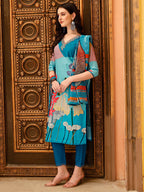 Embroidered & Floral Printed Kurta With Pant & Printed Dupatta, Multicolor - Hiral Fashion - Distacart