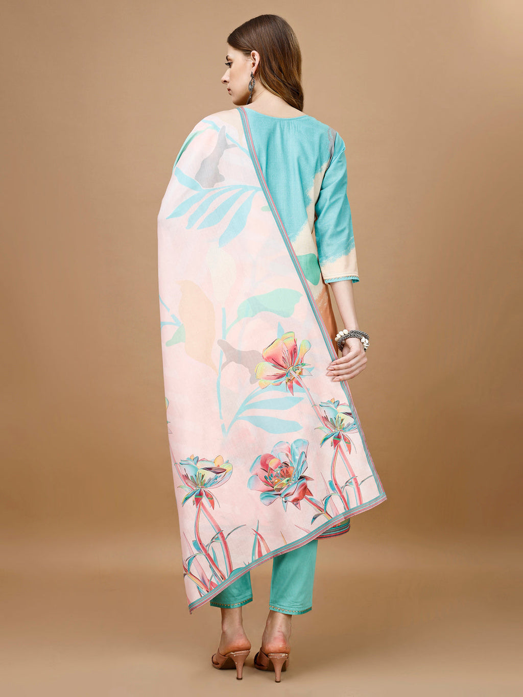 Embroidered & Floral Printed Kurta With Pant & Printed Dupatta Premium, Multicolor - Hiral Fashion - Distacart