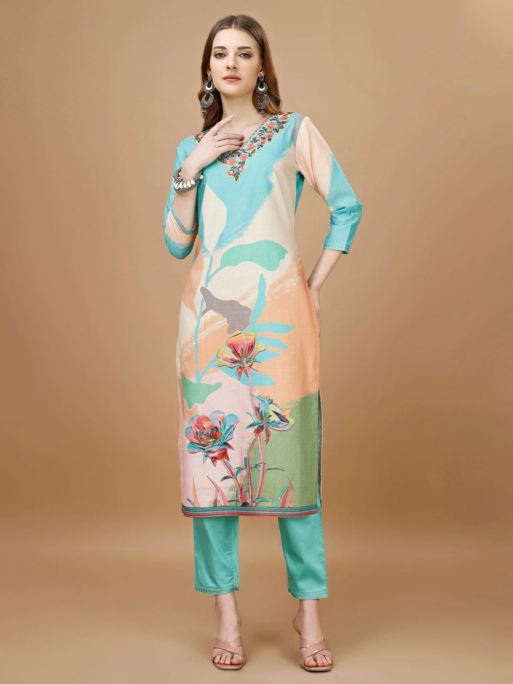 Embroidered & Floral Printed Kurta With Pant & Printed Dupatta Premium, Multicolor - Hiral Fashion - Distacart