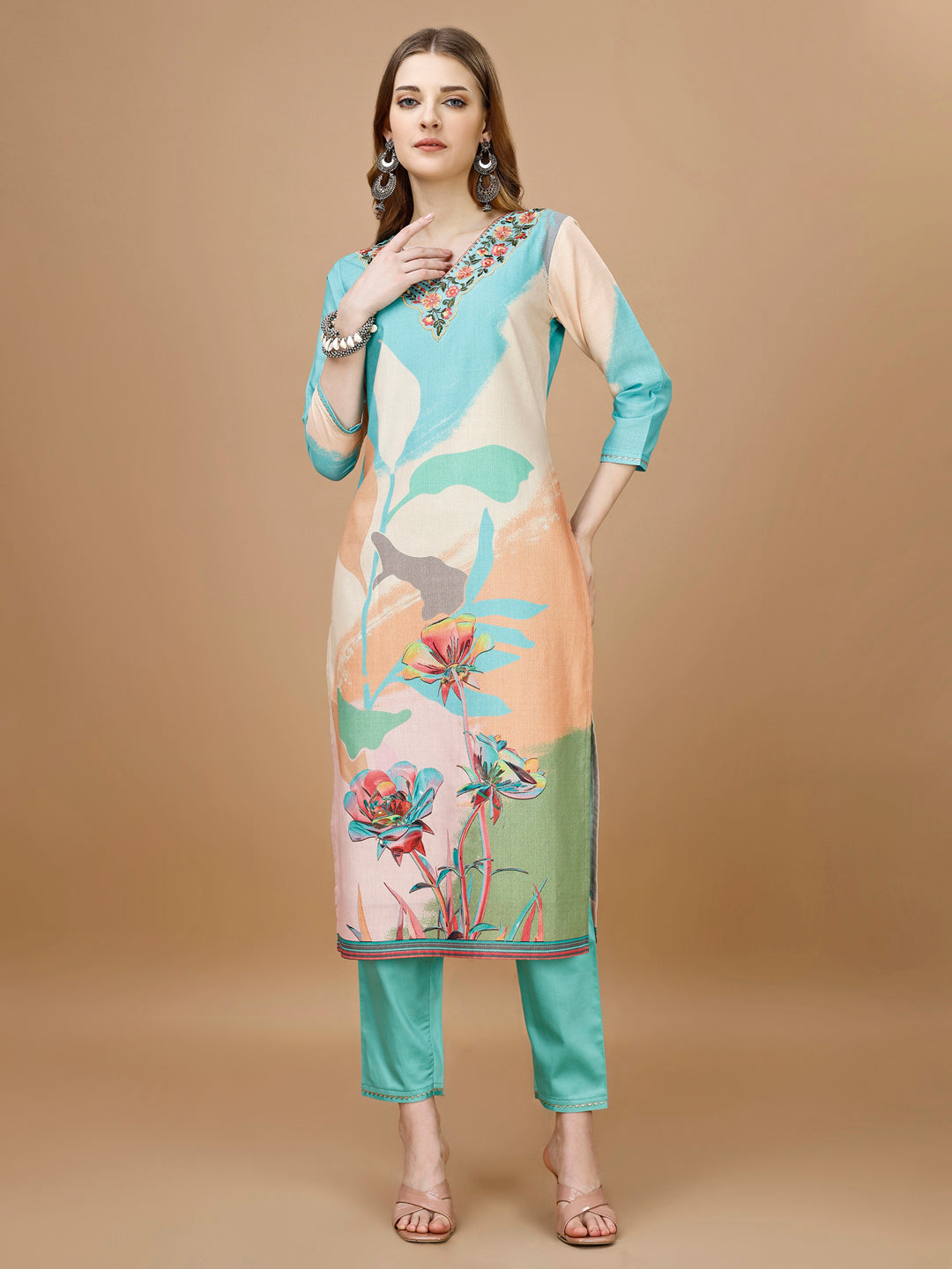 Embroidered & Floral Printed Kurta With Pant & Printed Dupatta Premium, Multicolor - Hiral Fashion - Distacart
