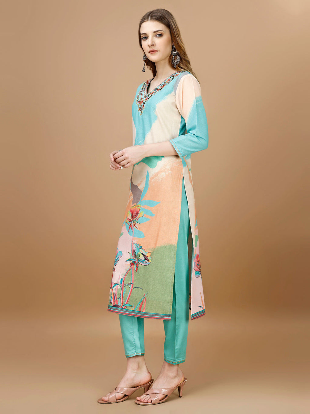 Embroidered & Floral Printed Kurta With Pant & Printed Dupatta Premium, Multicolor - Hiral Fashion - Distacart